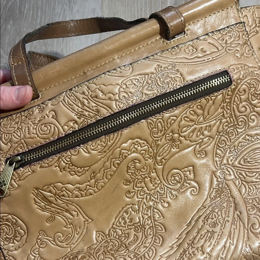 Tan Embossed Paisley Leather Tote Bag - Picture 8 of 9